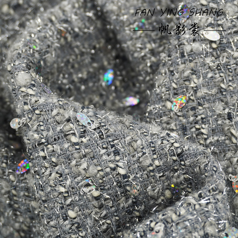 Sewing Tweed Fabric - 2025 Fashion Gray Sequins Wool Tweed