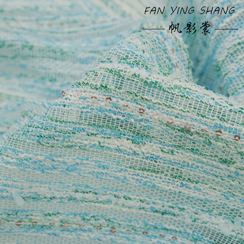 Fresh Style Blue Green Stripe  - Sewing Tweed Fabric 评论和价格