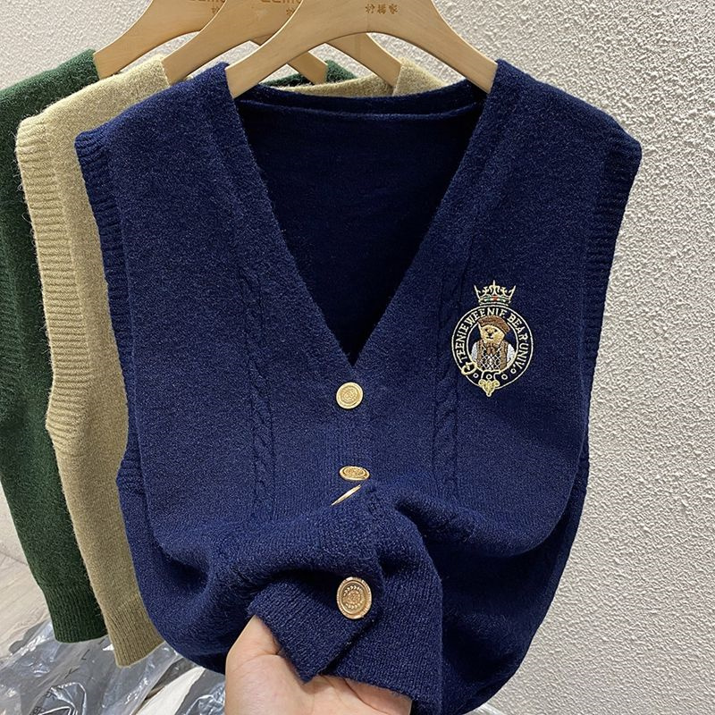 New Embroidered Bear Knitted L - Sewing Vest 评论和价格