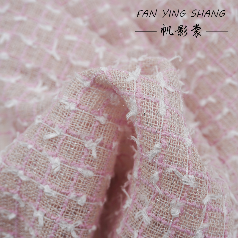 Pink White Plaid Bow Tweed Fab - Sewing Tweed Fabric 评论和价格