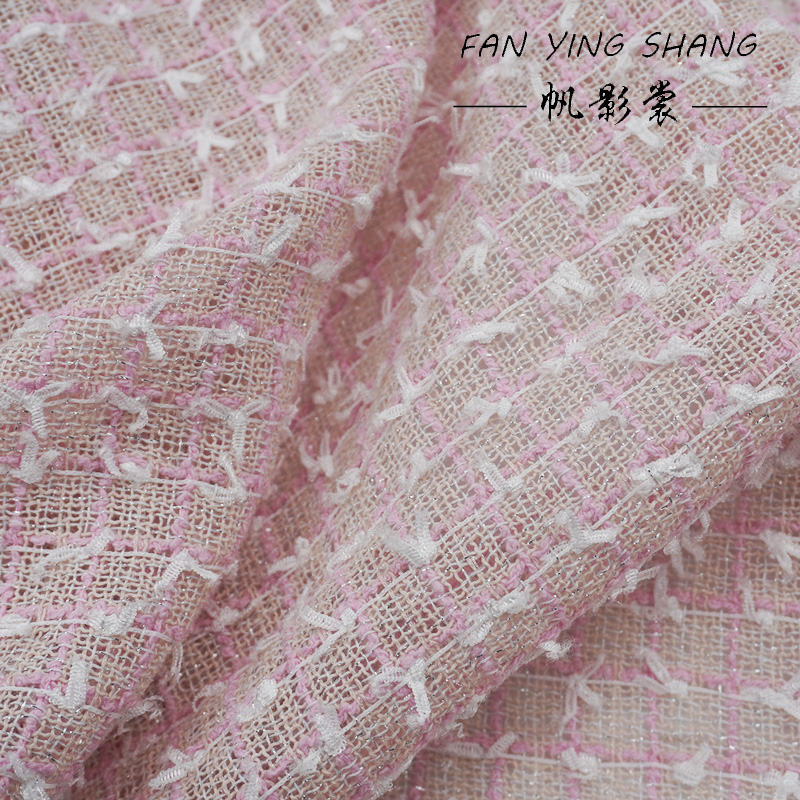 Pink White Plaid Bow Tweed Fab - Sewing Tweed Fabric 评论和价格