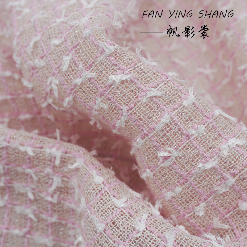 Pink White Plaid Bow Tweed Fab - Sewing Tweed Fabric 评论和价格