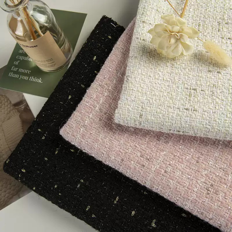 Beige Color and Gold Wire Yarn - Sewing Tweed Fabric 评论和价格