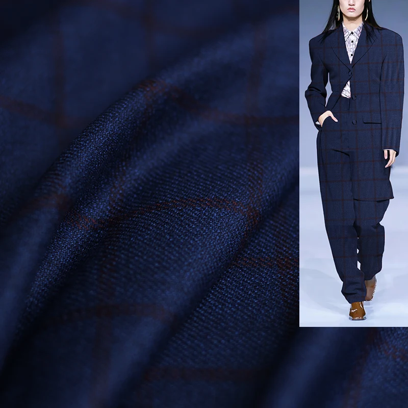 Redraspberry Blue Plaid Worste - Sewing Tweed Fabric 评论和价格