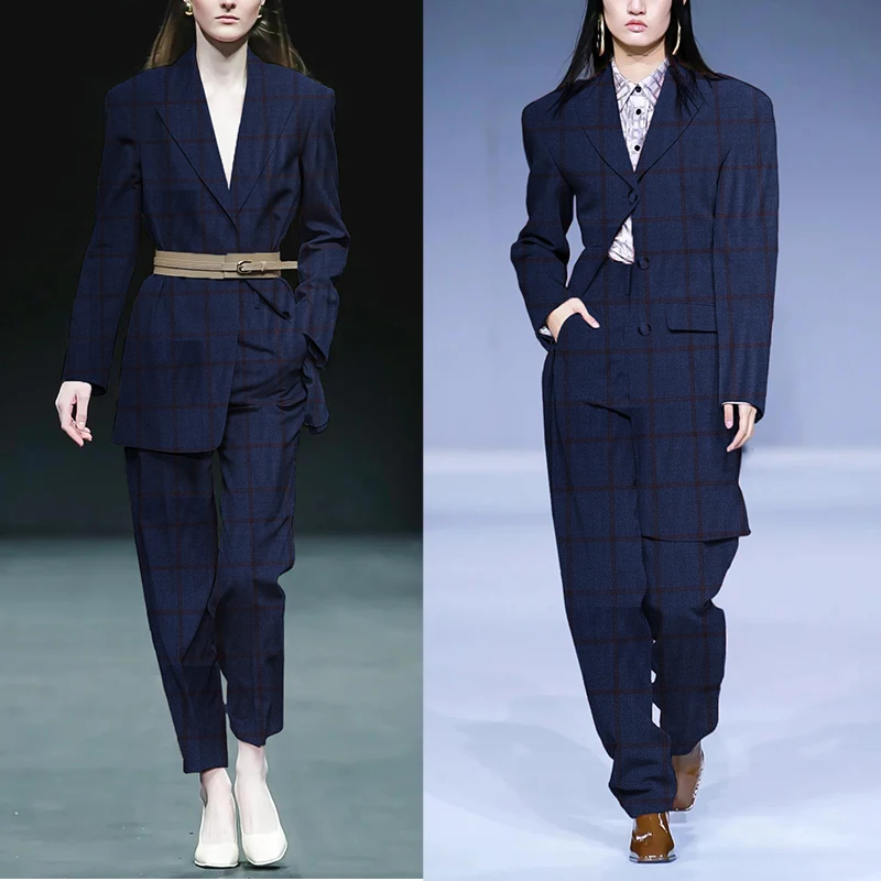 Redraspberry Blue Plaid Worste - Sewing Tweed Fabric 评论和价格