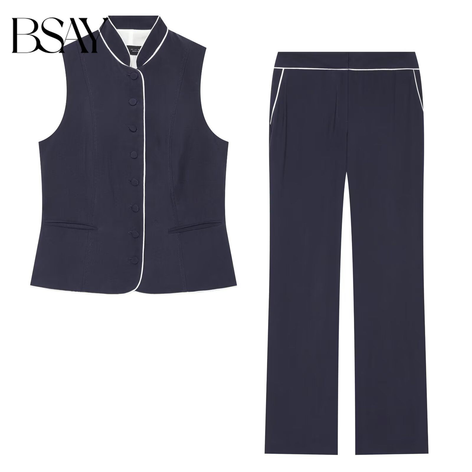BSAY Women Contrast Stand Coll - Sewing Vest 评论和价格