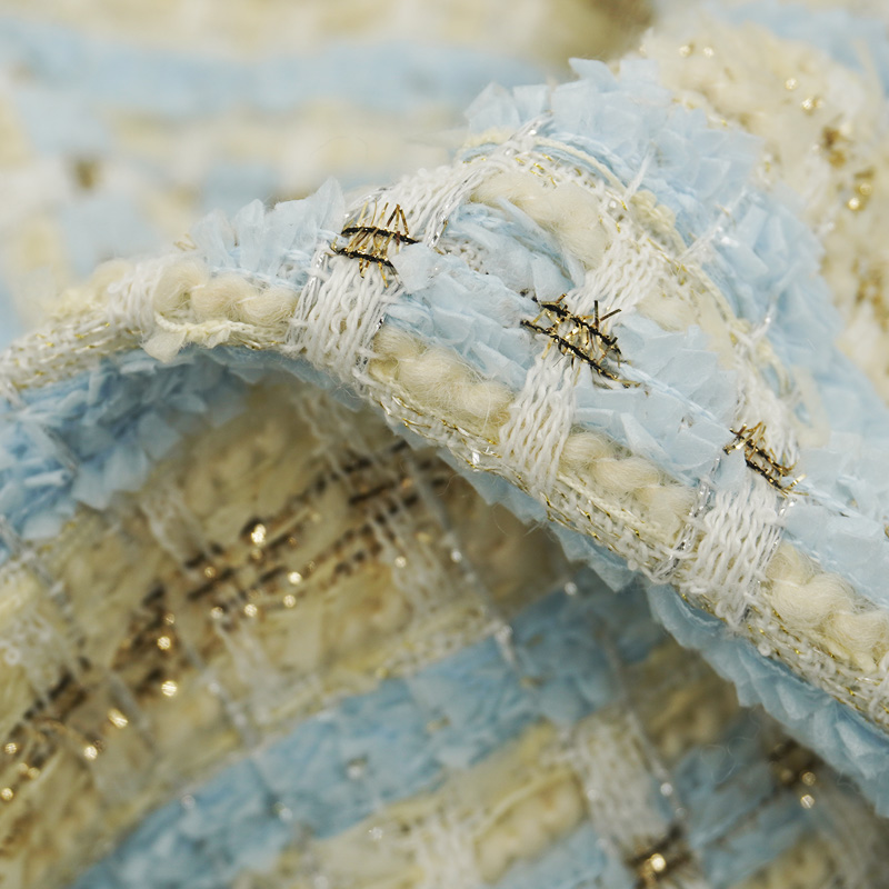 Light Blue Beige Plaid Bouclé  - Sewing Tweed Fabric 评论和价格