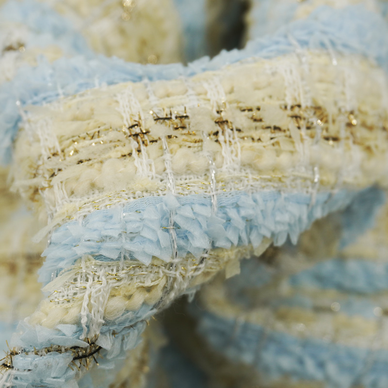 Light Blue Beige Plaid Bouclé  - Sewing Tweed Fabric 评论和价格