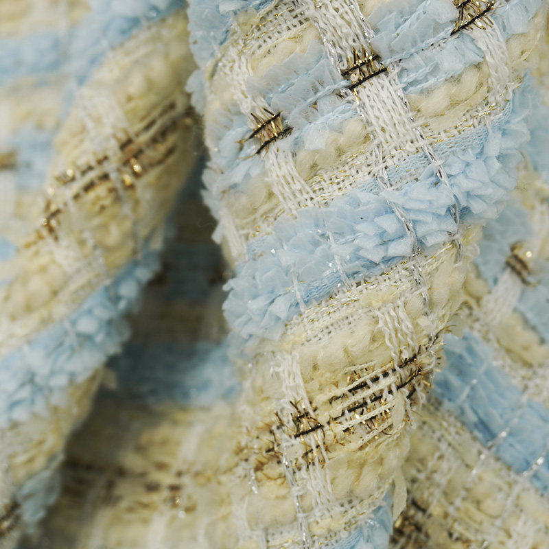 Light Blue Beige Plaid Bouclé  - Sewing Tweed Fabric 评论和价格