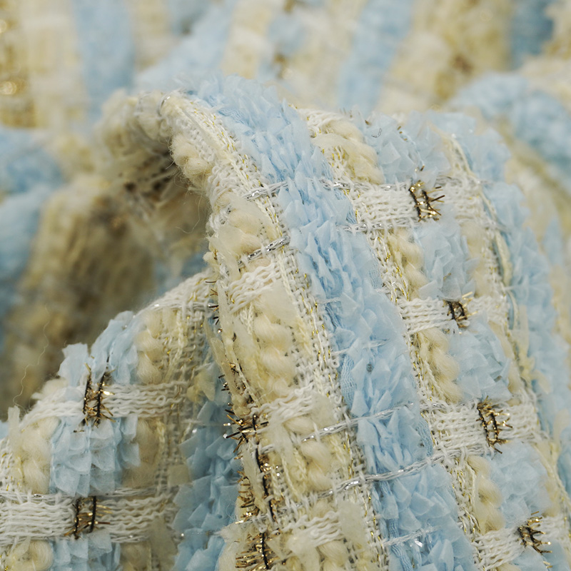 Light Blue Beige Plaid Bouclé  - Sewing Tweed Fabric 评论和价格