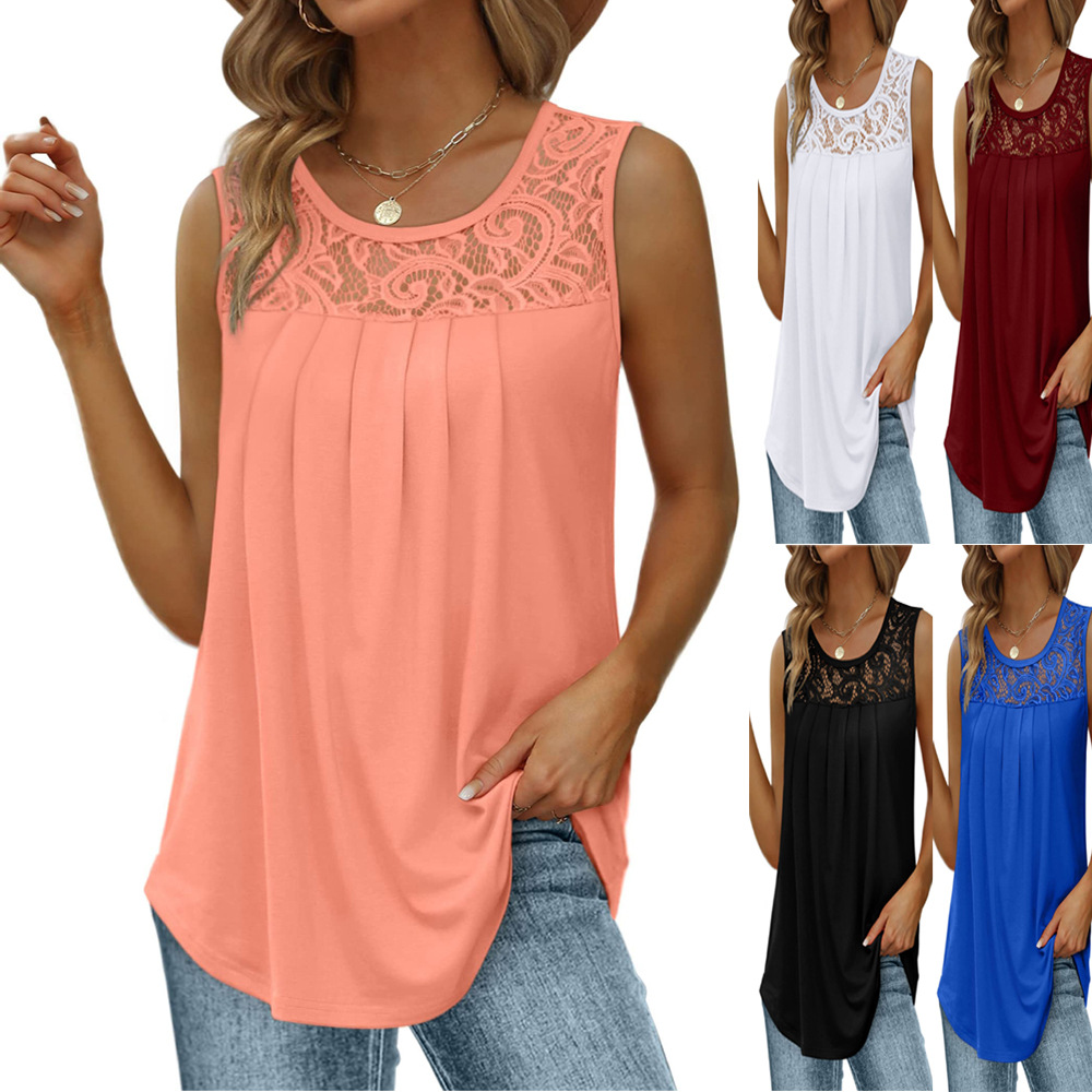 Women's Sleeveless Lace Patchw - Sewing Vest 评论和价格