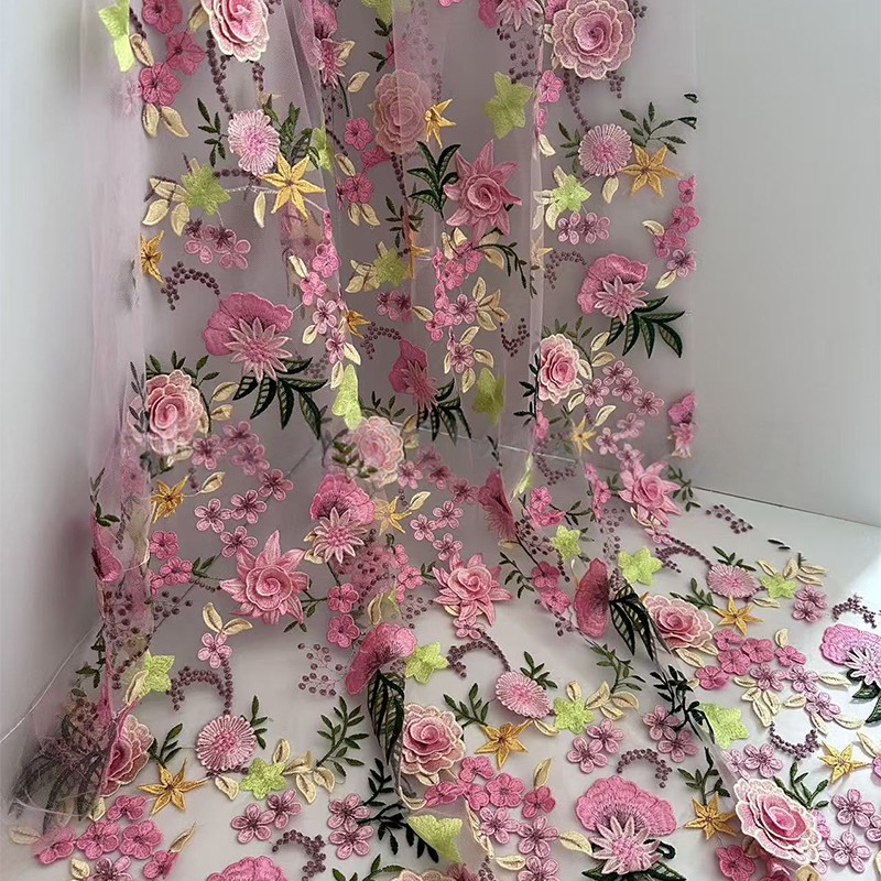 90x130cm 3D Floral Embroidered - Textile For Sewing 评论和价格