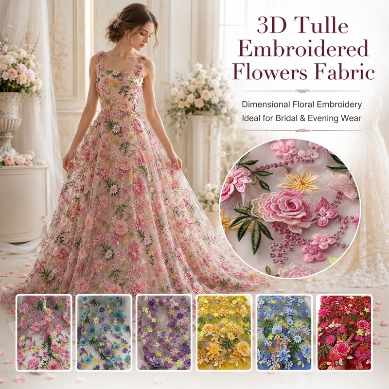 90x130cm 3D Floral Embroidered - Textile For Sewing 评论和价格