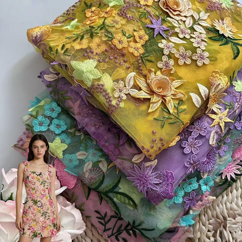 90x130cm 3D Floral Embroidered - Textile For Sewing 评论和价格