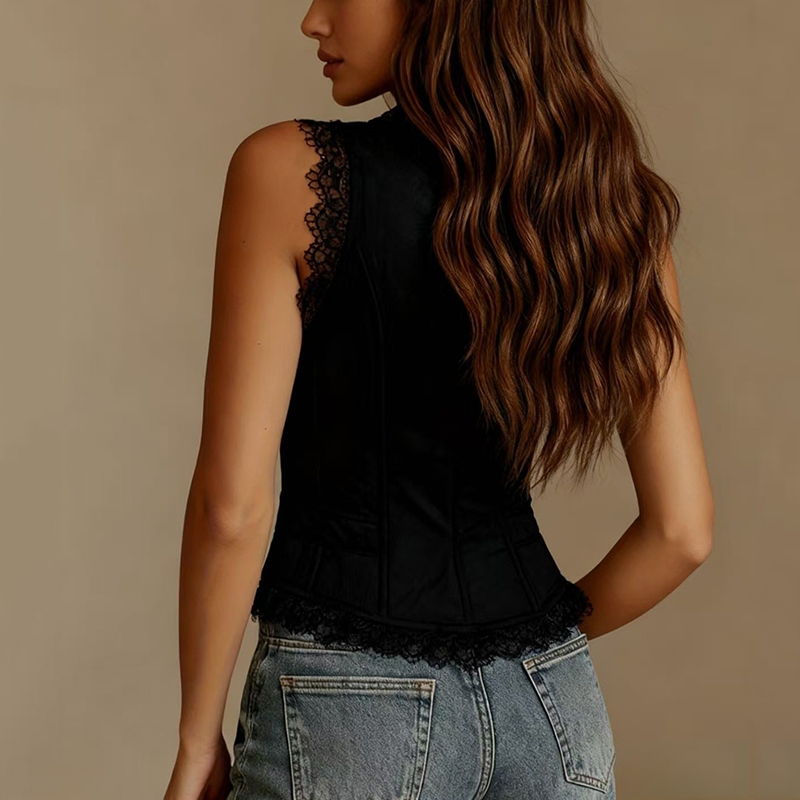 Jacken Damen V Deep Neck Lace  - Sewing Vest 评论和价格