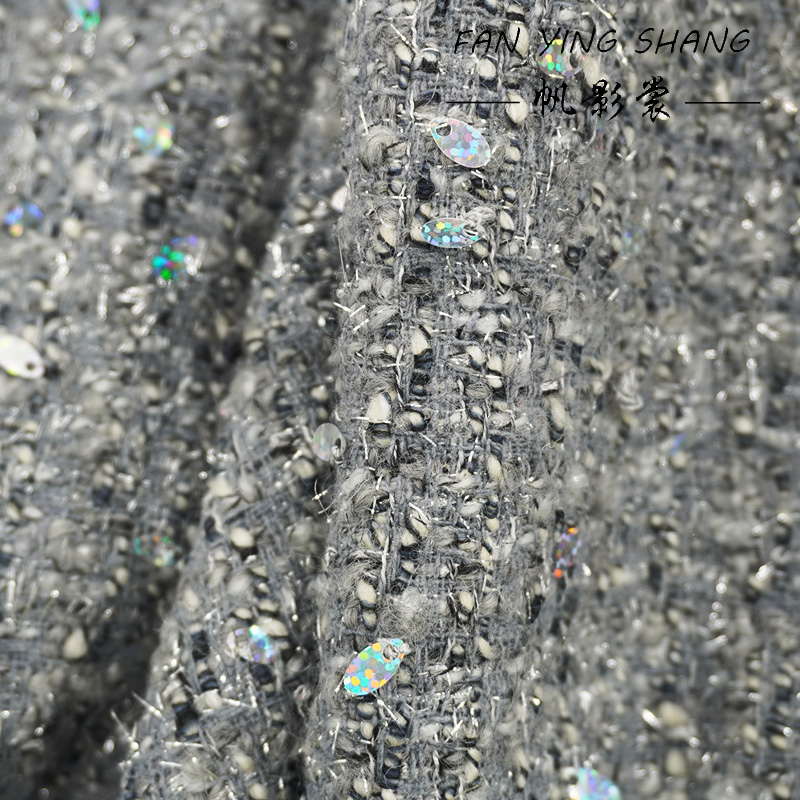 2025 Fashion Gray Sequins Wool - Sewing Tweed Fabric 评论和价格