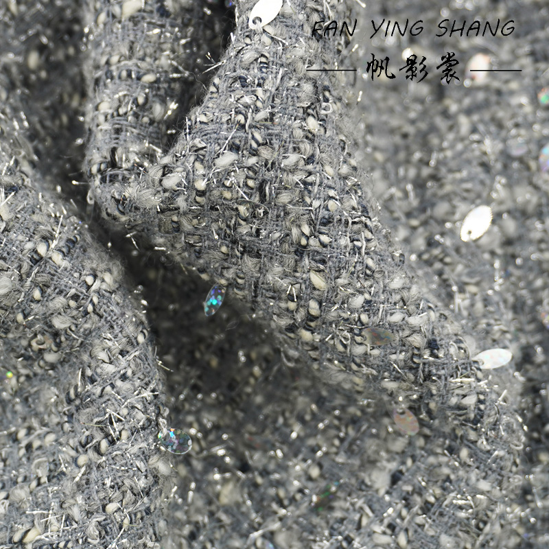 2025 Fashion Gray Sequins Wool - Sewing Tweed Fabric 评论和价格