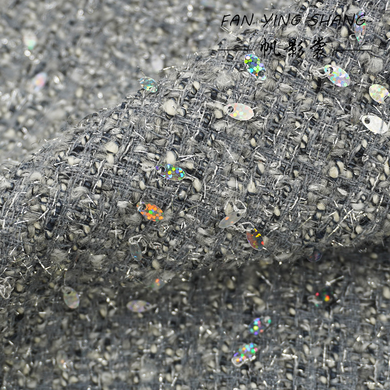 2025 Fashion Gray Sequins Wool - Sewing Tweed Fabric 评论和价格